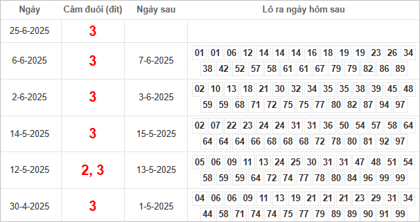 Bảng kết quả câm đuôi 3 hôm sau ra lô gì?